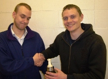 Ed Osbourn presents winner Steve Mellor with the Terret Trophy